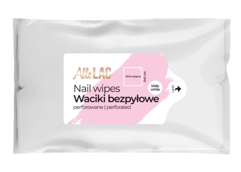 ALLE-4 Waciki bezpyłowe perforowane do paznokci AlleLac białe 5x5 cm 540 szt - obrazek 1