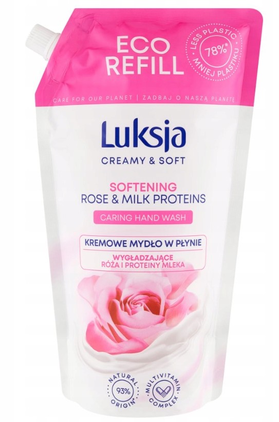 LUK-13 Luksja Mydło w płynie ZAPAS 900 ml ROSE&MILK PROTEINS - obrazek 1