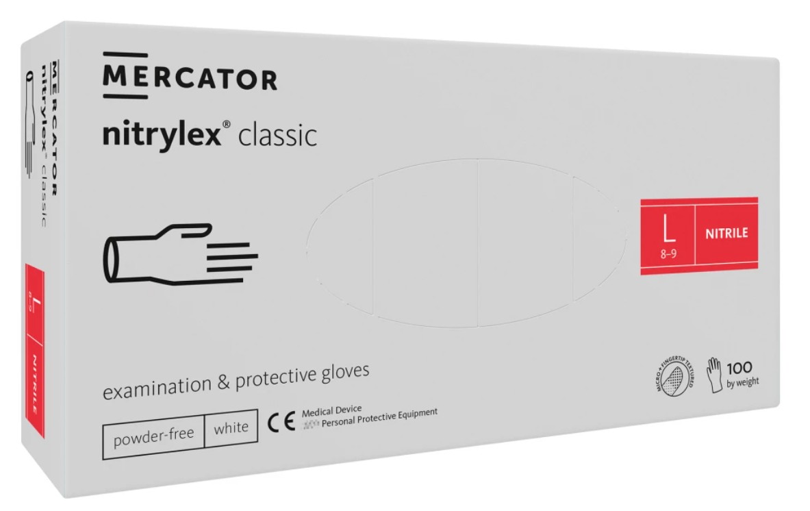 NITR-10 Rękawiczki nitrylowe białe, bezpudrowe L - NITRYLEX CLASSIC 100szt - obrazek 1
