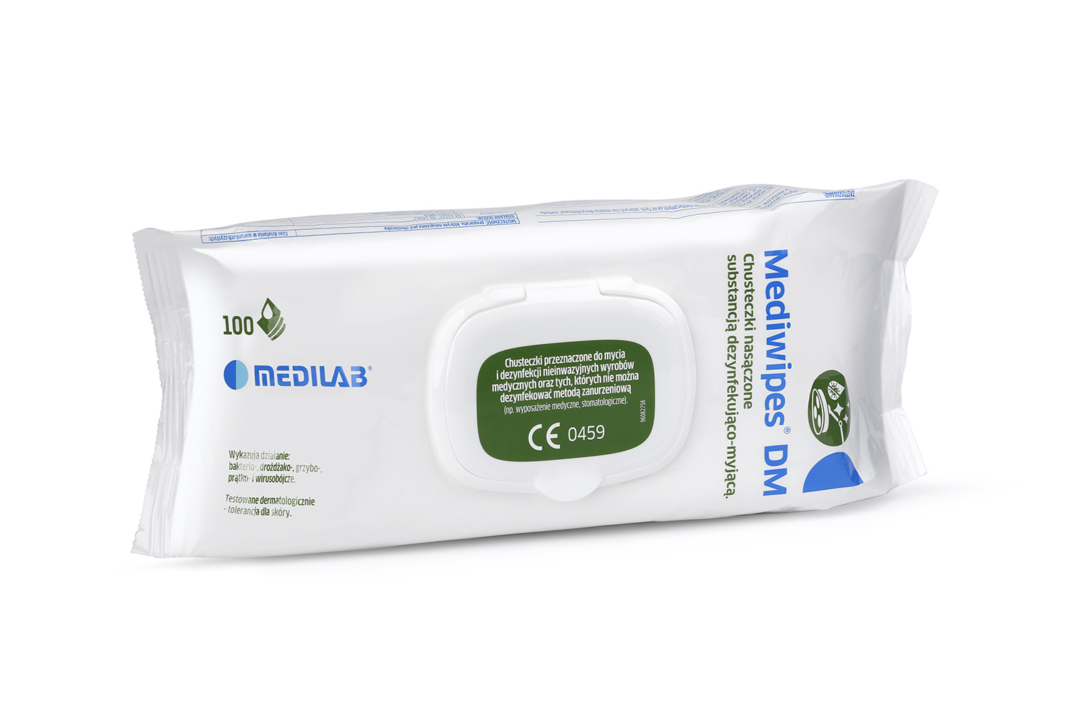 UA-63 Chusteczki do dezynfekcji bezalkoholowe FLOW PACK 100szt MEDIWIPES DM - obrazek 1