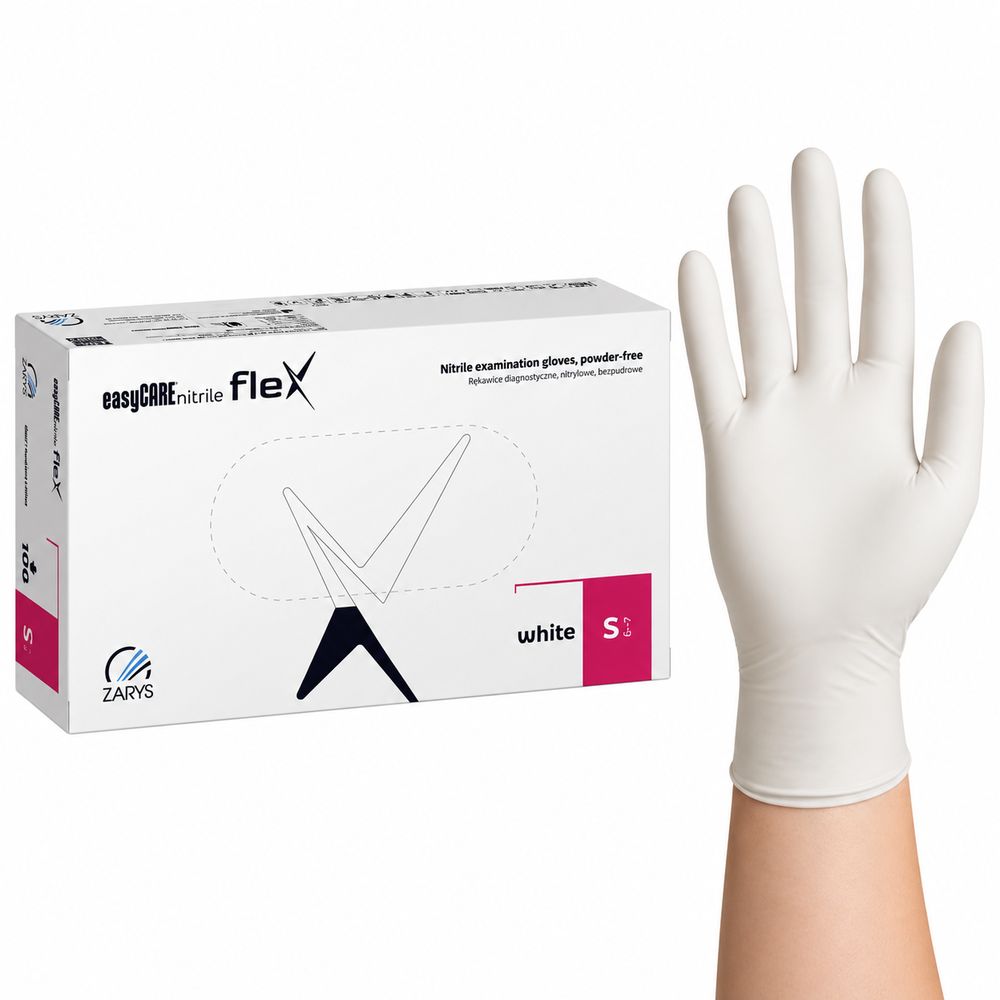 easycare_nitrile_flex_1x1 Rękawice nitrylowe bezpudrowe easyCARE Flex White białe Rozm. S 100szt. ZARYS - obrazek 1