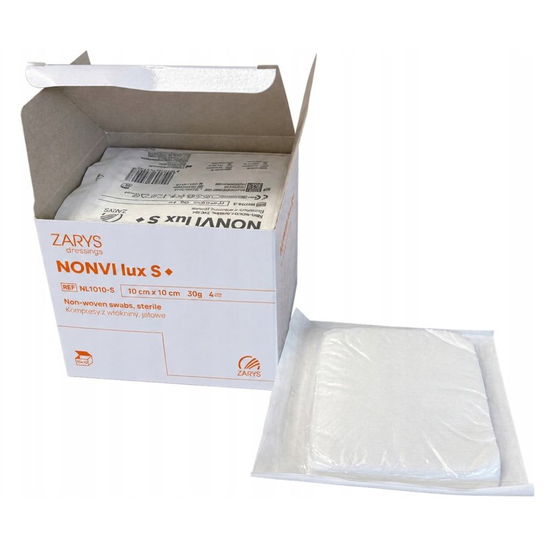 nonvi_lux_s_10x10_1x1_50kb Kompresy jałowe NONVI LUX 10 × 10 cm 30 g/m² – 10 szt. ZARYS - obrazek 1