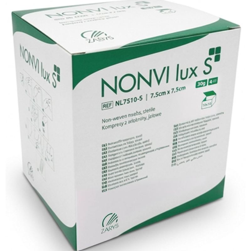 nonvi_lux_s_7_5x7_5_1x1_50kb Kompresy jałowe NONVI LUX S 7,5 × 7,5 cm 30 g/m² – 100 szt. ZARYS - obrazek 1